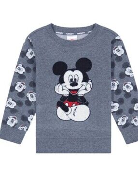 Mickey Mouse Fleece Crew Sweatshirt Chenille Patch Printed Sleeve 2T